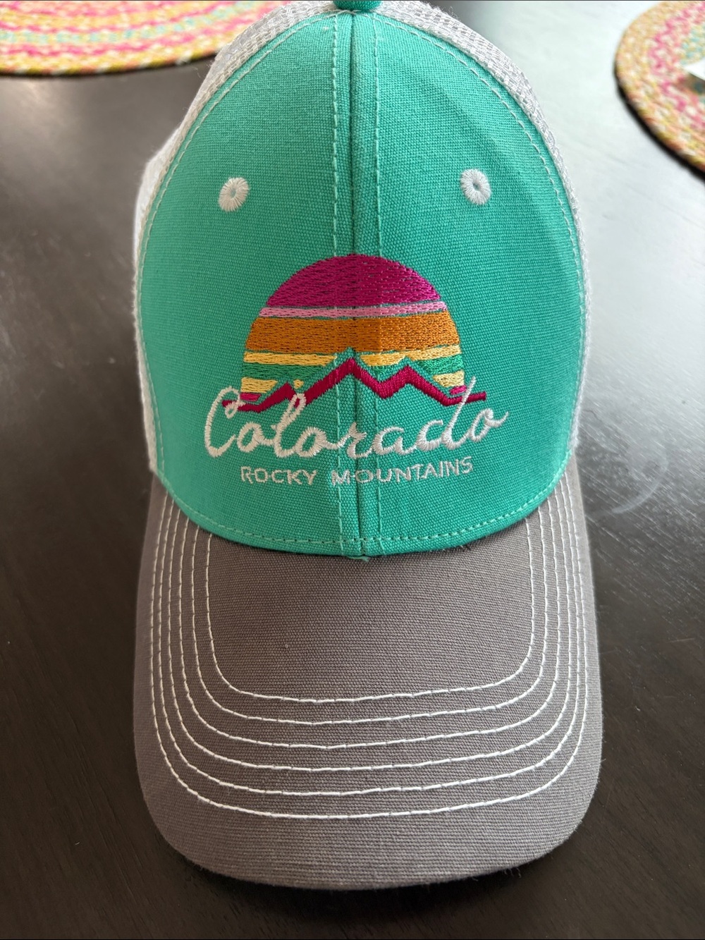 Colorado Rocky Mountains Turquoise and Gray Trucker Hat